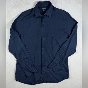 Massimo Dutti 100% Linen Size Large Dark Blue Casual Lightweight Dyed Shirt